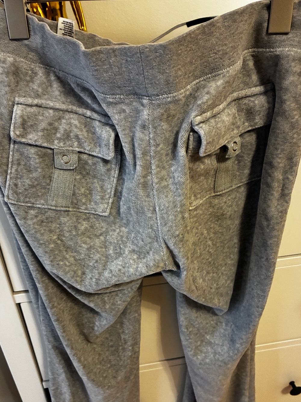 💖 RARE Vintage Juicy Couture Grey Velour Track Pants w/ Rhinestones (Size S)